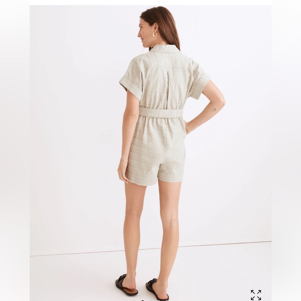 Madewell seersucker green tortoise buttons camp utility short sleeve romper S - Picture 5 of 12